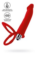 Красная насадка на пенис для двойного проникновения - 19 см. - фото 1379452