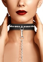 Черный ошейник с поводком Diamond Studded Collar With Leash - фото 1412933