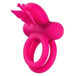 Розовое эрекционное виброкольцо Silicone Rechargeable Dual Butterfly Ring - фото 1415112