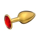 Золотистая анальная пробочка с красным кристаллом - 7 см. - фото 1424255