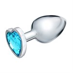 Серебристая анальная пробка с голубым кристаллом - 8 см. - фото 1424262