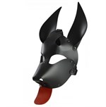 Черная кожаная маска  Дог  с красным языком - фото 1421606