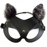 Черная кожаная маска  Кошечка  с мехом - фото 1421614