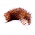 Серебристая анальная пробка с натуральным лисьим хвостиком 347524