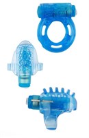 Набор из 3 синих эрекционных колец с вибрацией Teasers Ring Kit - фото 1420066