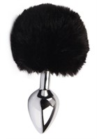 Серебристая анальная втулка с заячьим хвостиком Frolics Fur Tail Butt Plug - фото 1419952