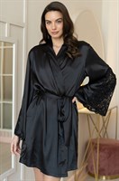 Роскошный шелковый халат Marjory с кружевом на рукавах - фото 1421401