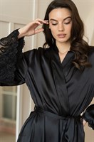 Роскошный шелковый халат Marjory с кружевом на рукавах - фото 1421403