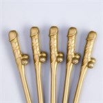 Золотистые коктейльные трубочки в виде пениса - 5 шт. - фото 1423984