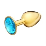Золотистая анальная пробка с голубым кристаллом - 7 см. - фото 1424339