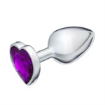 Серебристая анальная пробка с фиолетовым кристаллом в форме сердца - 7 см. - фото 1424347
