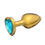 Золотистая анальная пробка с голубым кристаллом в форме сердца - 7 см. - фото 1424355