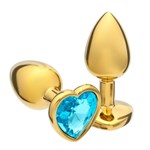 Золотистая анальная пробка с голубым кристаллом в форме сердца - 7 см. - фото 1424354