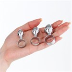 Набор из 3 серебристых анальных пробок с кольцом - фото 1425294