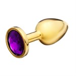 Золотистая анальная пробка с фиолетовым кристаллом - 8,5 см. - фото 1425335