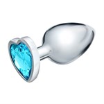 Серебристая коническая анальная пробка с голубым кристаллом-сердечком - 9 см. - фото 1425339