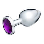 Серебристая металлическая анальная пробка с фиолетовым кристаллом - 9 см. - фото 1425358