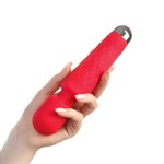 Красный жезловый вибромассажер с рифленой ручкой - 20,4 см. - фото 1425858