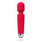 Красный жезловый вибромассажер с рифленой ручкой - 20,4 см. - фото 1425855