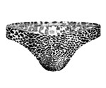 Мужские трусы-тонги с серым леопардовым принтом - фото 1428986