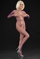 Женский фиолетовый кэтсьюит с фигурными вырезами по центру - фото 1427470