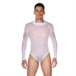 Белое полупрозрачное мужское боди с длинным рукавом - фото 1427431