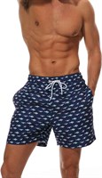 Темно-синие пляжные шорты с акулами 364424