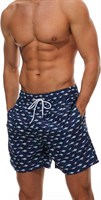 Темно-синие пляжные шорты с акулами 364424