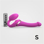 Ярко-розовый безремневой страпон Multi Orgasm Size S с клиторальной стимуляцией - фото 1435542