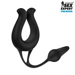 Черная вибронасадка Sex Expert с анальной втулкой - фото 1428181