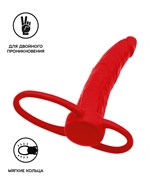 Красная насадка на пенис для двойного проникновения Black Red - 16,5 см. - фото 1431723