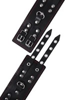 Черные кожаные наручники с двумя ремнями и контрастной строчкой - фото 1432477