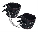 Черные кожаные наручники с двумя ремнями и контрастной строчкой - фото 1432471