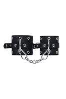 Черные кожаные однослойные наручники с люверсами - фото 1432492