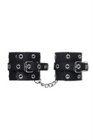Черные кожаные однослойные наручники с люверсами - фото 1432493