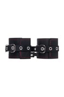 Черные кожаные однослойные наручники с контрастной строчкой - фото 1432513