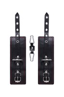Черные кожаные однослойные наручники с контрастной строчкой - фото 1432514