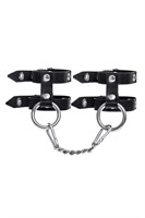 Черные однослойные кожаные наручники из двух ремешков - фото 1432532