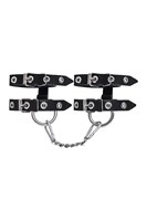 Черные однослойные кожаные наручники из двух ремешков - фото 1432533