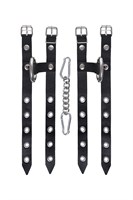 Черные однослойные кожаные наручники из двух ремешков - фото 1432534