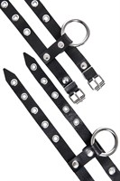 Черные однослойные кожаные наручники из двух ремешков - фото 1432537