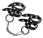 Черные однослойные кожаные наручники из двух ремешков - фото 1432531