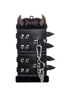 Черные кожаные наручники с двумя ремнями и красной подкладкой - фото 1432565