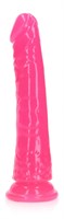 Розовый люминесцентный фаллоимитатор на присоске - 17,5 см. - фото 559368
