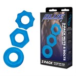 Комплект из трех голубых колец для эрекции 3-Pack Nuts & Bolts Stretch Cock Ring Set 371575 - фото 7933