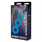 Комплект из трех голубых колец для эрекции 3-Pack Nuts   Bolts Stretch Cock Ring Set - фото 1440999