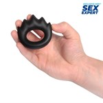 Черное эрекционное кольцо в форме пламени - фото 1429402