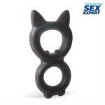 Черное двойное эрекционное кольцо с кошачьими ушками - фото 1429403