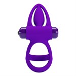 Фиолетовое эрекционное кольцо с 10 режимами вибрации и подхватом мошонки - фото 1429752