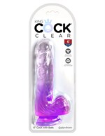 Фиолетовый фаллоимитатор с мошонкой на присоске 6’’ Cock with Balls - 17,8 см. - фото 1429893